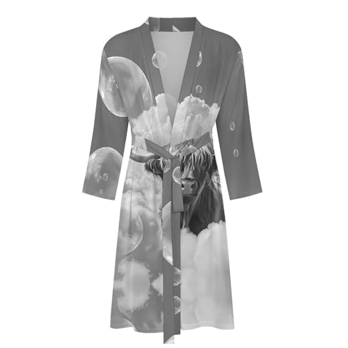 Highland Cow Bubbles Black White Funny Men's Robe Novelty Soft Lightweight Bathrobe Long-sleeve Spa Robes4