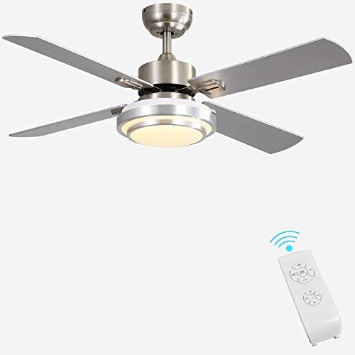 FINXIN Indoor Ceiling Fan Light Fixtures Remote LED 48 Brushed Nickel Ceiling Fans For Bedroom,Living Room,Dining Room Including Motor,Remote Switch (48" 4-Blades)