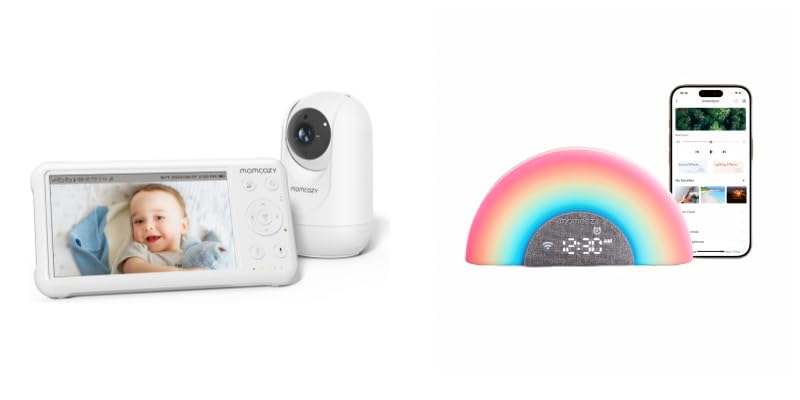 Momcozy Vidoe Baby Monitor and APP Sound Machine, 1080P Baby Monitor and White Noise Sleep Sound Machine for Baby with Custom Light and Sound APP Control