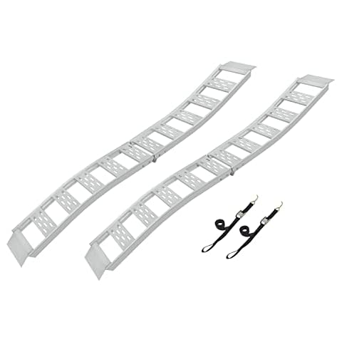 CargoSmart Aluminum Folding S-Curve Ramp with Treads (2pk) – Easily and Safely Load and Unload Light Equipment, Lawn Tractors, ATVs and More, 1,500 lb. Capacity, 12” W x 90” L Cover