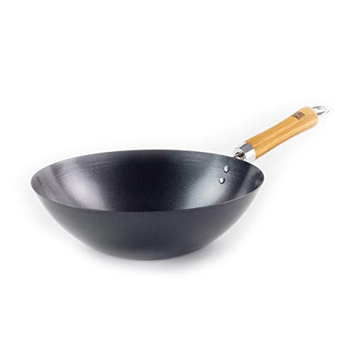 Wok Star 10.5 pulgadas acero carbono con mango bambú miniatura 4