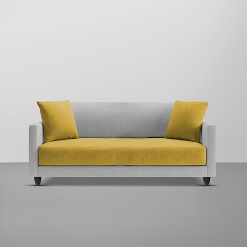 Image of Casaliving Dominic 2 Seater Sofa Set for Living Room (Yellow Grey Fabric) Premium Fabric Sofa