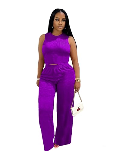Kinivi Women's Sleeveless 2 Piece Loungewear Set Soft Tank Top