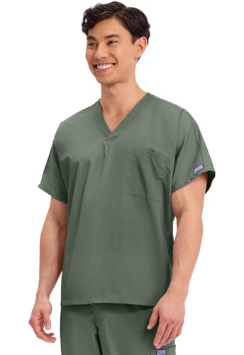 Image of Cherokee Scrubs for Women and Men Unisex V-Neck Tunic Nursing Scrub Top with Chest Pocket, Tuckable Durable Fabric - 4777 | 1 Chest Pocket For Essentials, Traditional Fit, Durable Construction, Comfortable Knit Details, Easy Care, Tuckable Style