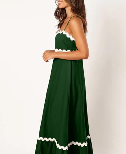 LOAIHA Women Midi Dresses 2024 Spaghetti Straps Sleeveless Smocked Rickrack Trim Boho Flowy Loose A-Line Summer Eyelet Dress3