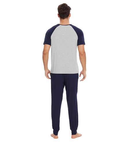 WiWi Mens Pajama Set Short Sleeve Tee Jogger Pants with Pockets Sleepwear Raglan Nightwear Soft Pjs Sets S-XXL2
