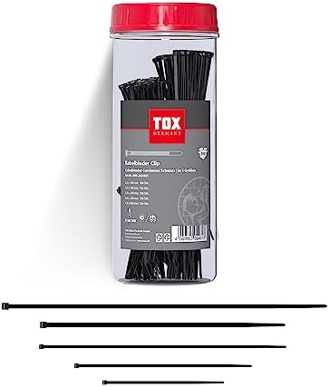 TOX Kołnierz zapinany, czarny, odporny na promieniowanie UV, uniwersalny do użytku wewnątrz i na zewnątrz, do bezpiecznego mocowania w domu i ogrodzie, rozmiar 2,5 x 140 mm, 100 sztuk, 099600021