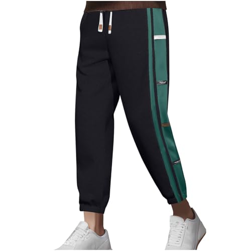 Dmmtot Pantalones de correr para hombre, pantalones cortos de verano, pantalones deportivos elegantes, pantalones laterales a rayas, pantalones básicos elásticos con cordón, pantalones ligeros de