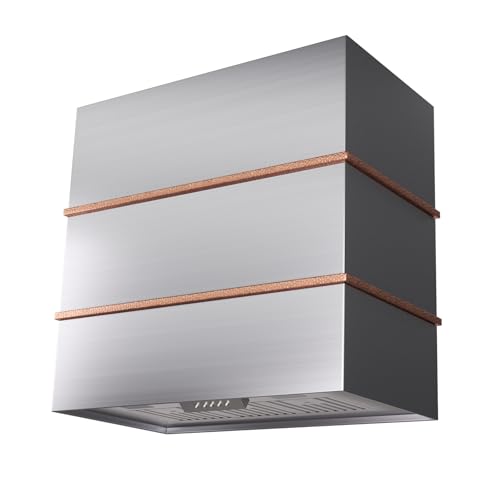 Akicon 30 inch Kitchen Range Hood with 600 CFM, Stainless steel Range Hood, Wall Mounted Range Hood, 3 Speed Fan with LED Light, Powerful Vent Motor, Brushed Stainless with Copper