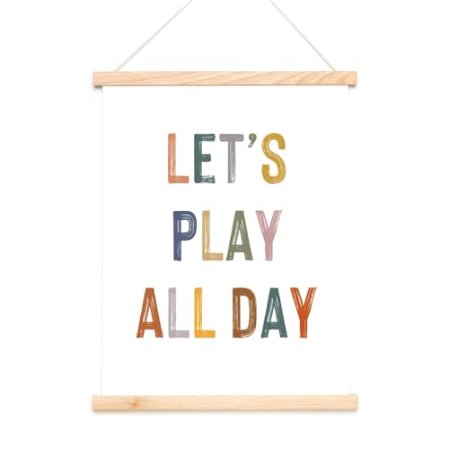 ZEARPT Let's Play All Day Poster, Modern Neutral Kids Decor, Boho Nursery, Play All Day Wall Hanging, Kids Decor, Let's Play Sign Playroom Posters, Without Magnetic -12x16 Inches (LET'S PLAY)