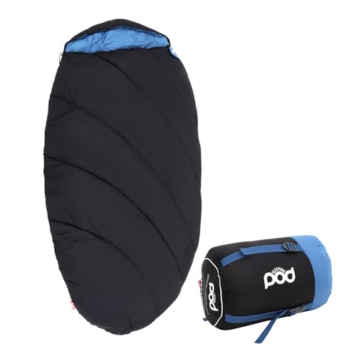 Pod Adult Sleeping Bag for Adults, Teens, Kids, 1 Person, 2 Season, Spacious, Comfortable, Warm, Portable, Indoor & Outdoor Use, Camping, Hiking, Backpacking, Travelling, Compression Bag (Black)