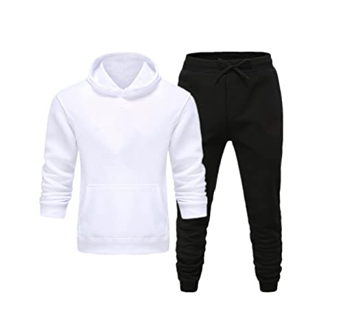 Sweat à capuche épais homme Kiioouu ensemble vêtement sport blanc noir automne