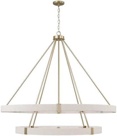Capital Lighting 449802MA Delaney Modern Hand-Wrapped Rope Round Two-Tier Chandelier, 20-Light 1200 Total Watts, 44" H x 48" W, Matte Brass