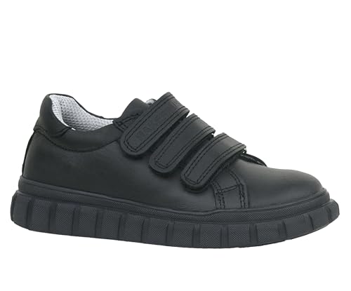 Image of SIRRI Boys Black Leather School Shoes, Formal Smart Back to School Trainers