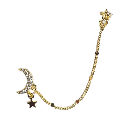 925 Sterling Silver Fashion Moon Cuff Earring Chain for Women Teen Girls Star Crawler Dangle Drop Earring Wrap Earrings Jewelry Gifts(Left Ear)