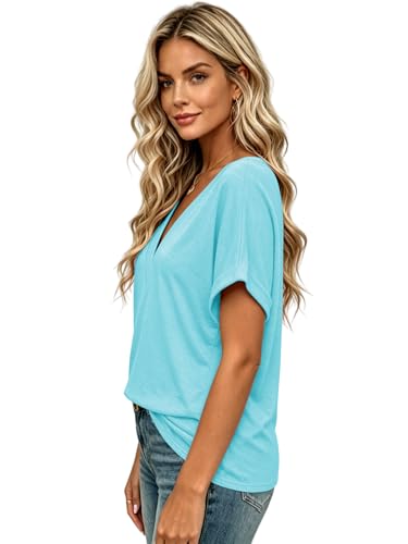 Image of T Shirts Short Sleeve V Neck Tees Womens Tops Beach Vacation Fashion Clothes 2026 Casual Summer Spring Fall Outfits