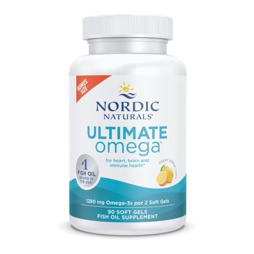 Nordic Naturals Ultimate Omega, 1280mg Omega-3 Fish Oil, Lemon - 90 count | High-potency Omega-3 Fish Oil with EPA & DHA supports brain & heart health. Non-GMO, burpless formula. 45 servings.