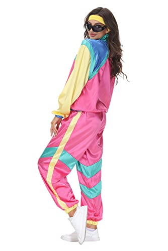 Womens 80s Tracksuit Retro Hip Hop Windbreaker Women Disco Tracksuit Sets Colorblock One Piece Outfits Set4