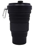 Kiwea faltbarer BPA freier Silikon Kaffeebecher mit Schraubverschluss Karabiner 550ml schwarz