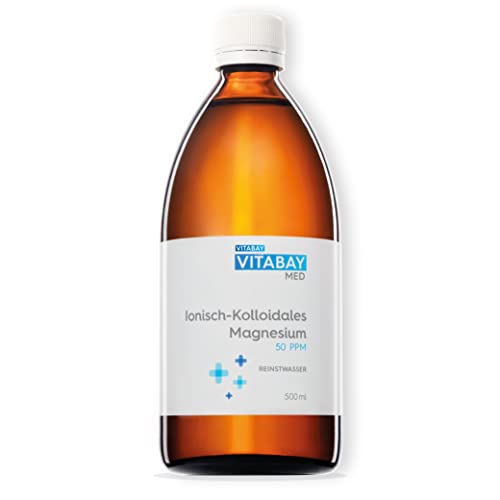 Vitabay Kolloidales Magnesium 50 PPM 500 ml Hochdosiert Reinheitsstufe 99 99% Ohne weitere Zusätze Abgefüllt in einer Braunglasflasche Made in Germany