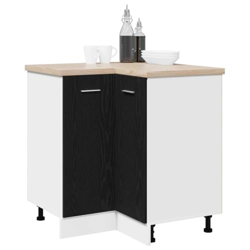 vidaXL Armoire d’Angle Noire en chêne 75,5 x 80,5 cm | Fabriquée en Bois d’ingénierie écolo, Durable et Facile à Monter pour Ranger la Cuisine et Les...