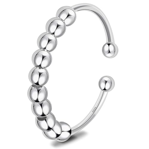 Tunejoy Anillos Mujer Plata de Ley 925 Anillos de Ansiedad Giratorio Apilables Spinner Accesorios con Perlas Cuentas Joyería Regalos para Hombres Niñas Antiestres Inquietos
