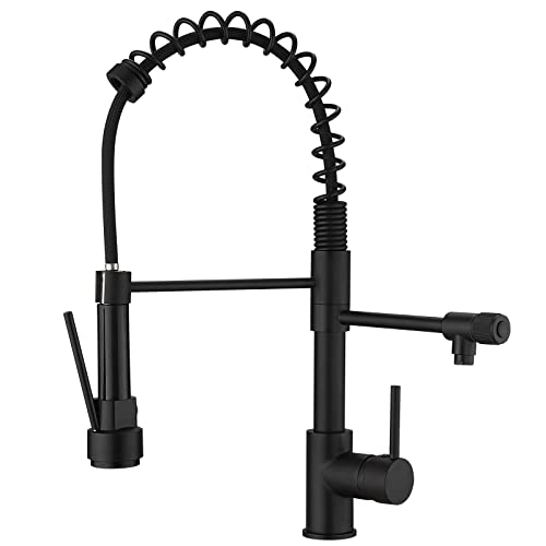 Fapully Black 3 Way Kitchen Faucet with Pull Down Sprayer,Commercial Kitchen Sink Faucet with Drinking Faucet Water Filter or Cold Pot Filler Faucet for Kitchen Sink