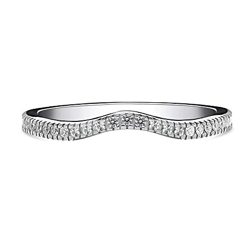 Berricle Sterling Silver Wishbone Wedding Rings Micro Pave Set Cubic Zirconia Cz Curved Half Eternity Ring For Women, Rhodium Plated Size 7 #TOP1