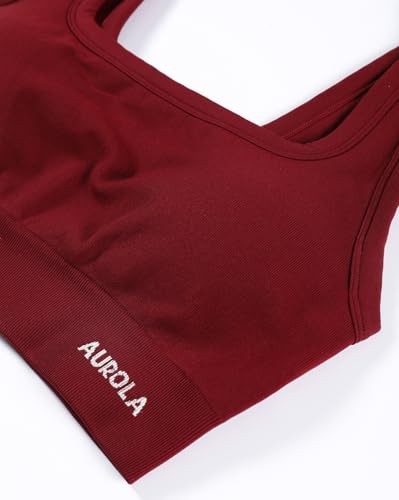 Image of AUROLA Power Womens Square Back Basic Sports Bra - Square Neck Padded Low Impact Yoga Bra Workout Crop Top