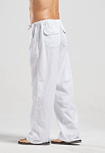 Utcoco Qiuse Men's Casual Loose Fit Straight-Legs Stretchy Waist Beach Pants (Large, White) #TOP1