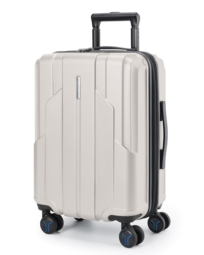 BAGSMART Carry On Luggage 22x14x9 Airline Approved, 1OO% PC Hardside Expandable Luggage with TSA Lock, 20 Inch Travel Suitcase with Spinner Wheels,Beige