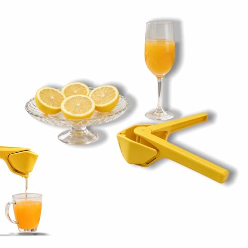 Manual Lemon Juicer - Foldable Flat Citrus Press, Handheld Lime Squeezer with Ergonomic Handle & Strainer, Space-Saving & Easy Clean Orange Juicer for Cocktails, Cooking, BPA-Free (Yellow)