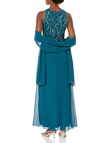 Image of J Kara Womens Plus Size Sleeveless Beaded Pop Over Long Dress with Scarf