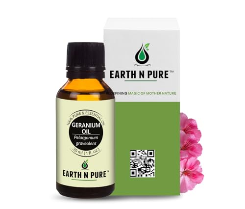 Image of Earth N Pure Geranium Essential Oil | 100% Pure & Natural | Balanced Skin, Healthy Hair & Relaxation | Undiluted | Vegan & Cruelty-Free | 30ml