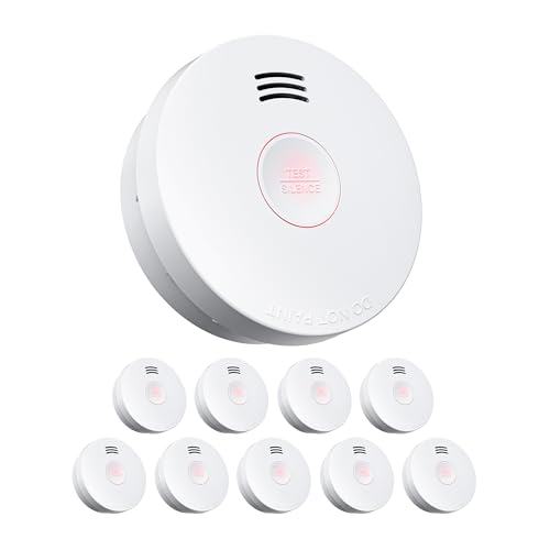 SITERWELL Smoke Detector Fire Alarms 10 Year Battery Smoke Alarm Fire Detectors with Photoelectric Sensor & Low Battery UL217 10th Listed GS525A 1 Pack (10 Packs)