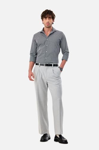 Image of SNITCH Men Casual Trousers| Baggy Fit Mid Rise Solid Plain Front Style | Breathable Cotton Blend & Lightweight Linen Fabric for Summer & Everyday Outings