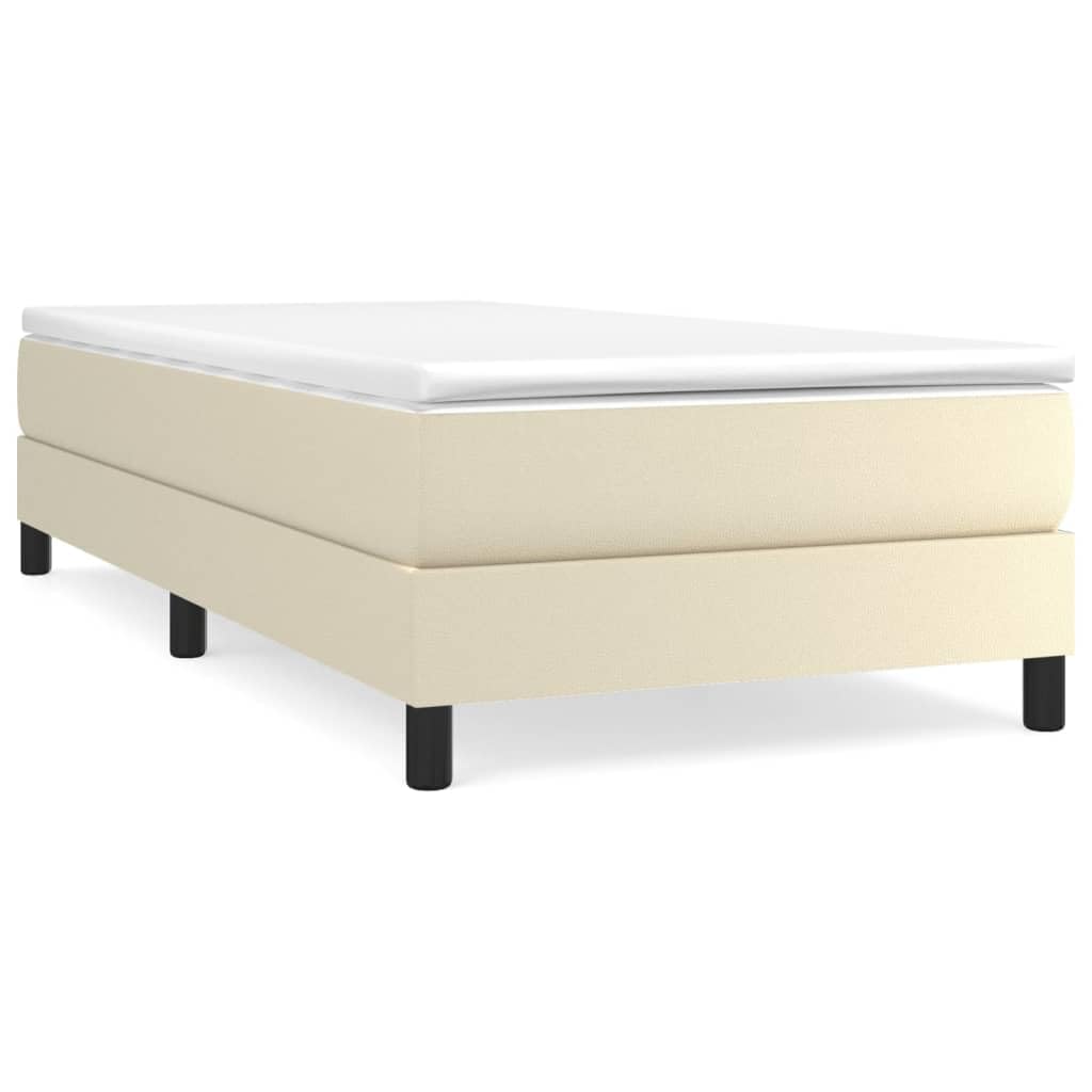 Boxspringbettgestell Creme 100x200 cm Kunstleder Rahmen mit Sperrholzlatten Robustes Einzelbett Modernes Polsterbett für Schlafzimmer Gästezimmer Erstwohnung