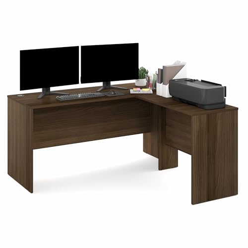 Image of Furinno Roger 60 Inch L-Shaped Office Desk, Executive Desk with Reversible Desk Return, Modesty Panel, Desk Cord Grommet, Scratchproof, for Home Office, Modern Walnut
