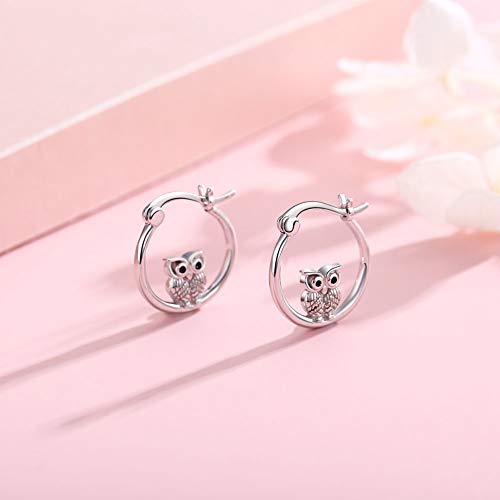 Silver Owl Hoop Earrings For Women Girls 925 Sterling Silver Small Owl Huggie Hoop Earrings Owl Jewelry Graduation Gifts For Owl Lovers. #TOP3