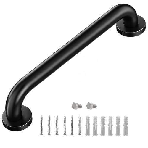 12 Inch Matte Black Stair Handrail, 1 Pack Industrial Wall Mounted Handrail for Indoor Outdoor Stairs, Balcony, Porch and Elderly Safety Support