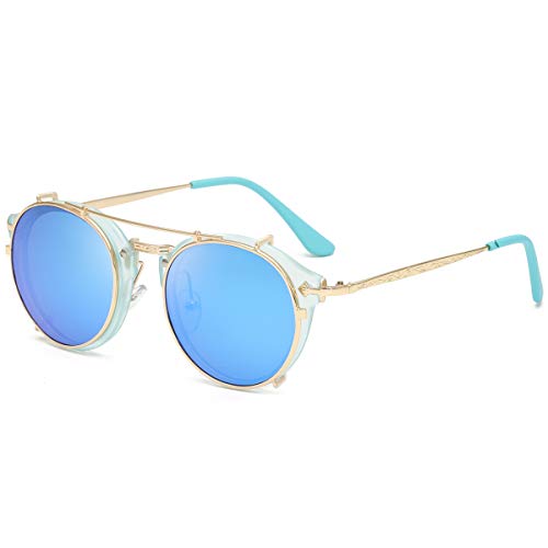 Dollger Double Lens Clip On Sunglasses Non-flip Lens Round Steampunk Style Glasses for Men Women