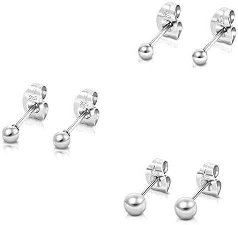 DTPsilver® Set of 3 PAIRS of TINY/SMALL 925 Sterling Silver Round Ball Studs Earrings - Mixed Sizes - Diameter: 2, 3, 4 mm or 3, 4, 5 mm