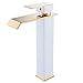Produktbild AXWT Plating Alle Bronze Gold-Wasser-Düse-Hahn Kälte Wärme Badarmaturen Wide Mouth Armaturen Waschbecken Wasserfall Abwasser Wasserhahn (Color : White+Gold, Größe : H29CM)