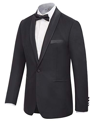 Men's Tuxedo Blazer Suit Satin Shawl Lapel Jacket for Cocktail Black XL