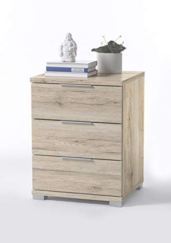 Stella Trading Table De Chevet Universelle, Aspect Chêne Clair San Remo, Table De Nuit Moderne avec 3 Tiroirs pour Votre Lit À Sommier Tapissier, 46 x 61 x...