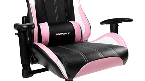 DR175PINK- Sedia da gioco professionale, similpelle, braccioli regolabili 2D, pistone classe 4, girevole, meccanismo a farfalla, cuscino lombare e cervicale, nero/bianco/rosa - Sedia gaming - Immagine 8