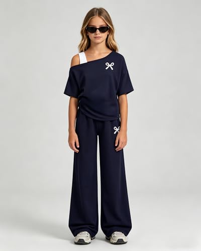 Image of Teen Girls Clothes Off the Shoulder Top and Wide Leg Pants Matching Outfit Set with Pockets Size 7-16