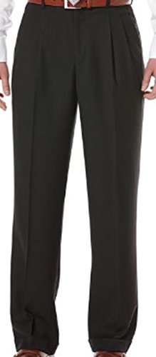 Perry Ellis Portfolio Men Double Pleated Classic Fit Non Iron Pants (30X32, Black)