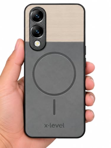 Image of Bintage Dual-Leather Mac Safe Design Phone Case| Soft Touch Finish | Full Camera Protectection Back Cover Compatible for Vivo V2310 / Vivo Y17s - White & Matelic Grey