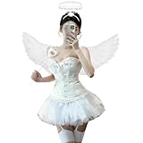 [KALAOK] 豪華6点フルセット 悪魔天使 ハロウィン コスプレ デビル 大人 レディース衣装 可愛 白 S